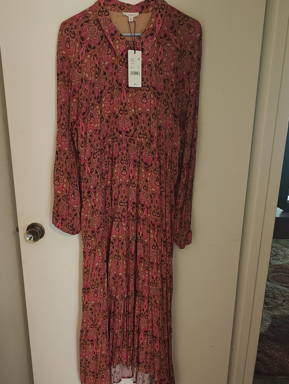 Pink Paisley Maxi Dress with Button Front